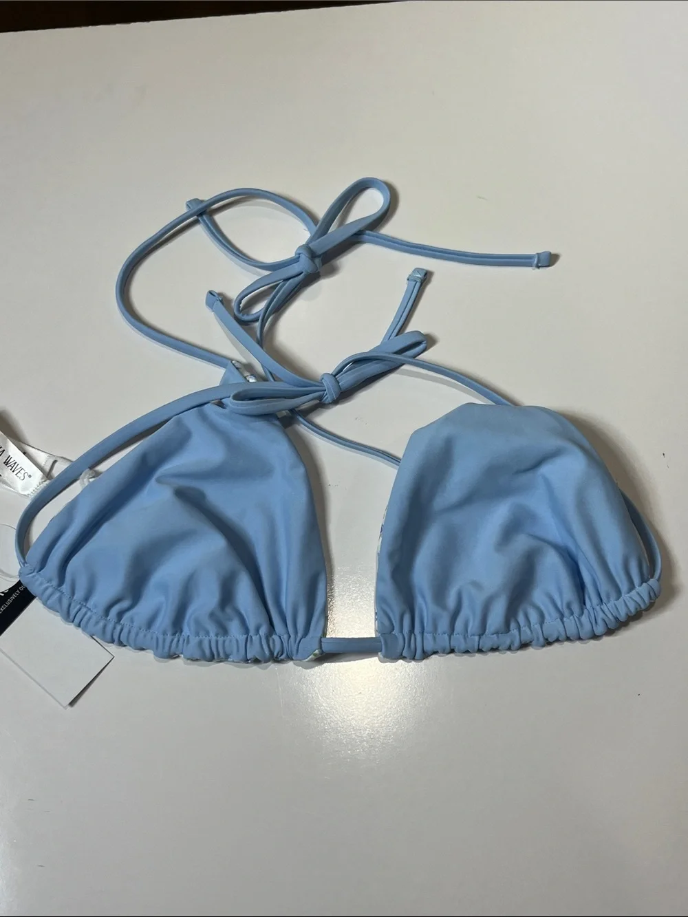 NWT Reversible Triangle Bikini Top Light Blue/White